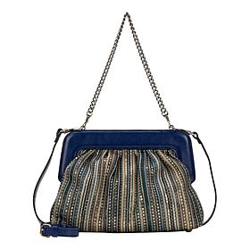 "As Is" Patricia Nash Zelia Sequin Fabric & Leather Frame Clutch