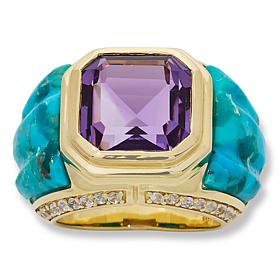 "As Is" Rarities Gold-Plated Gemstone Ring with White Zircon Accents