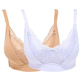 "As Is" Rhonda Shear 2-pack Molded Cup Lace Bra with Invisible Edge