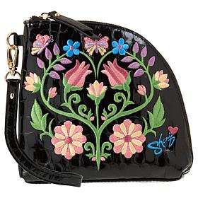 "As Is" Sharif Legacy Floral Embossed Quilted Leather Wristlet