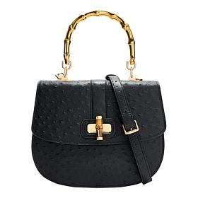 "As Is" Sharif Legacy Ostrich Lambskin Leather Bamboo Handle Satchel