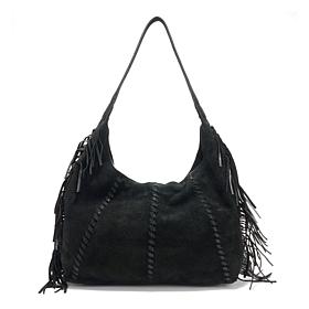 "As Is" Sharif Legacy Suede Metallic Fringe Hobo with Whipstitching