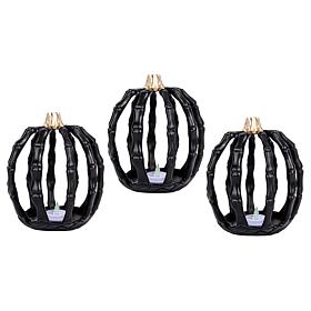 "As Is" Spooky Lane Set of 3 LED Skeleton Pumpkins 