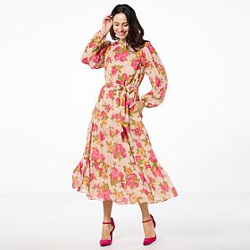 "As Is" TWRHLL by Christie Brinkley Crinkle Chiffon Tiered Maxi Dress