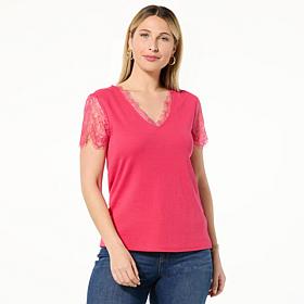 "As Is" TWRHLL by Christie Brinkley Lace Sleeve Knit Top