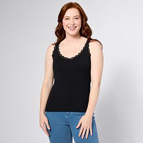 "As Is" TWRHLL by Christie Brinkley Lace-Trimmed Sweater Knit Tank