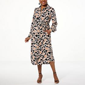 "As Is" TWRHLL by Christie Brinkley Long Sleeve Shirt Dress with Belt