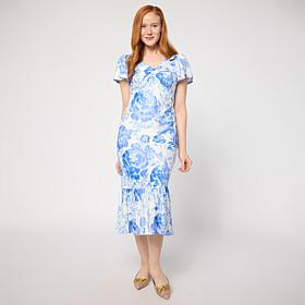 "As Is" TWRHLL by Christie Brinkley Printed Sweetheart Neck Dress
