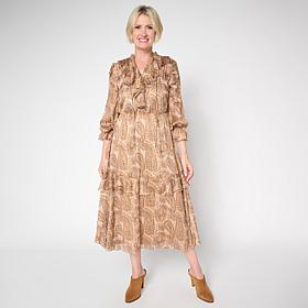 "As Is" TWRHLL by Christie Brinkley Ruffled Chiffon Midi Dress