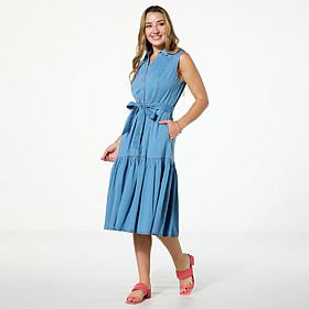 "As Is" TWRHLL by Christie Brinkley Sleeveless Denim Midi Dress