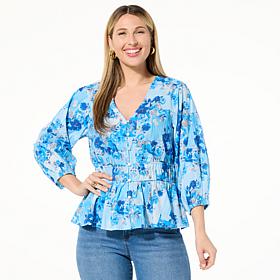 "As Is" TWRHLL by Christie Brinkley Smocked Waist Top