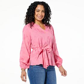 "As Is" TWRHLL by Christie Brinkley Tie-Waist Blouse