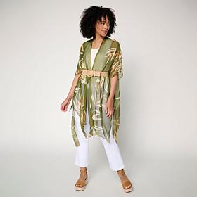 "As Is" Vince Camuto Printed Duster and Stretch Belt Set