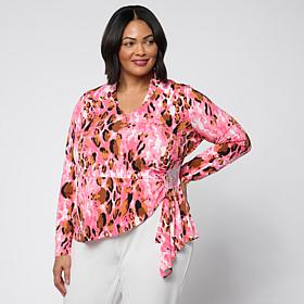 "As Is" Vivica A. Fox Collection Long-Sleeve Notched Collar Peplum Top