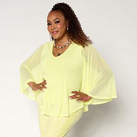 "As Is" Vivica A. Fox Collection Overlay Mesh Flutter-Sleeve Top