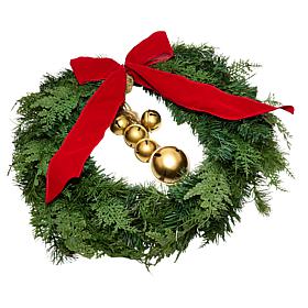 "As Is" Winter Lane 22" Cedar Bells Wreath with Timer