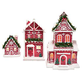 "As Is" Winter Lane 3-Piece Resin Holiday Houses with LED Lights