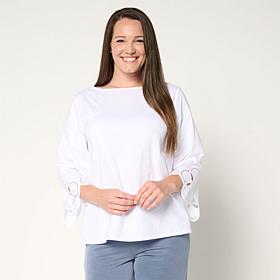 "As Is" WynneCollection Cotton-Blend Eyelet Bell Sleeve Top