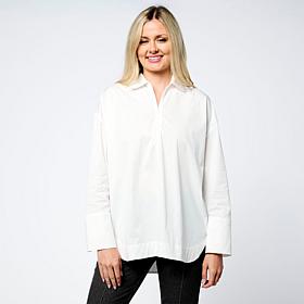 "As Is" WynneCollection Cotton-Blend Poplin Half-Zip Henley Shirt
