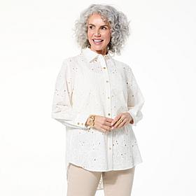 "As Is" WynneCollection Embroidered Button-Down Cotton Shirt