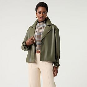 "As Is" WynneCollection Faux Leather Short Trench