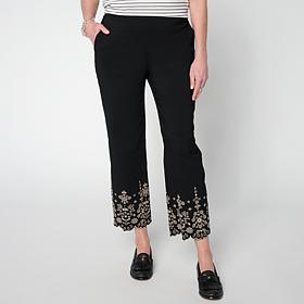 "As Is" WynneCollection FlatterFIT Embroidered Scallop Hem Ankle Pant