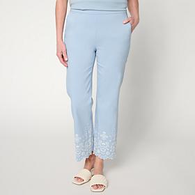 "As Is" WynneCollection FlatterFIT Embroidered Scallop Hem Ankle Pant