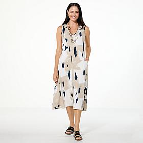 "As Is" WynneCollection Printed Stretch Rayon Dress with Seamed Detail