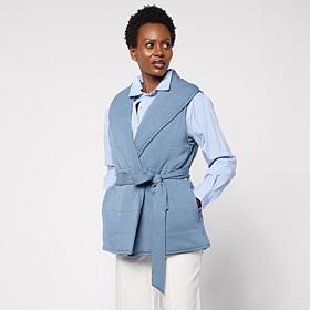 "As Is" WynneCollection Quilted Cloud Knit Belted Vest 