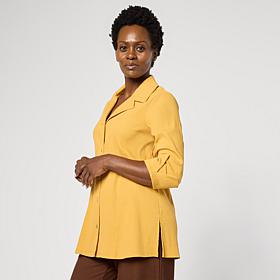 "As Is" WynneCollection Textured Crinkle Button-Down Shirt