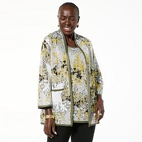 "As Is" WynneLayers Abstract Print Jacquard Sweater Jacket