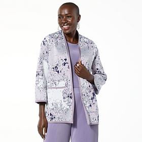 "As Is" WynneLayers Abstract Print Jacquard Sweater Jacket