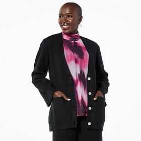 "As Is" WynneLayers Button-Front Rounded Sleeve Cardigan with Shaping