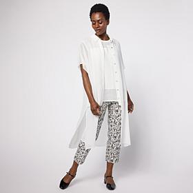 "As Is" WynneLayers Chiffon Cap-Sleeve Collared Duster