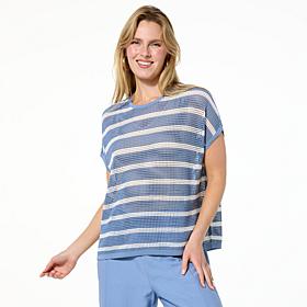 "As Is" WynneLayers Open Mesh Easy Fit Short Sleeve Sweater