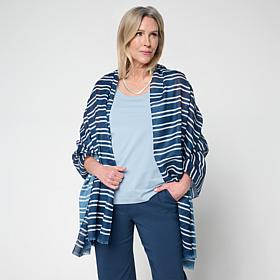 "As Is" WynneLayers Striped Printed Fringed Scarf