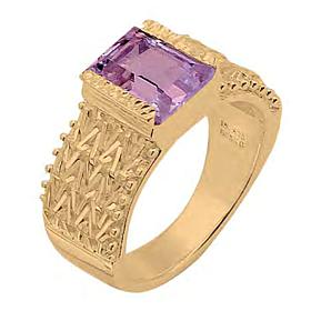 "As Is"Imperial Silver Gold-Plated Gemstone Wheat Chain Solitaire Ring