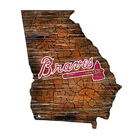 Atlanta Braves 24in. Distressed State w/Logo Sign  