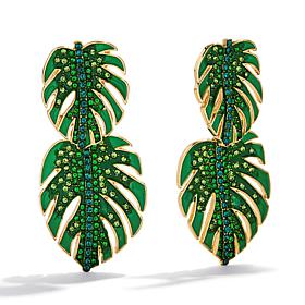BAUBLEBAR Goldtone and Green Enamel Pavé Palm Leaf Drop Earrings