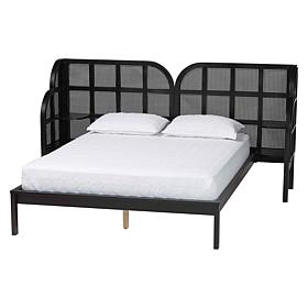 Baxton Studio Cascadia Wingback Platform Bed with Rattan Headboard
