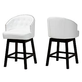 Baxton Studio Theron Faux Leather and Wood 2-Piece Counter Stool Set