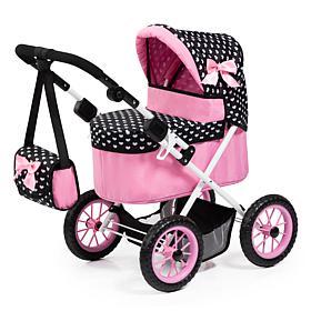 Bayer: Trendy Pram w/ Matching Shoulder Bag, Hearts Black & Pink