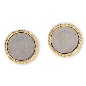 Bellezza 50 Lira Coin Ribbed Frame Button Earrings 