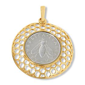 Bellezza Bee Lira Coin Bronze Honeycomb Frame Pendant 