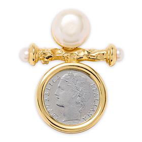 Bellezza Bronze Goldtone 100 Lira Coin & Gemstone Brooch