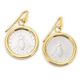 Bellezza Bronze Goldtone 2 Lira Bee Coin Dangle Earrings