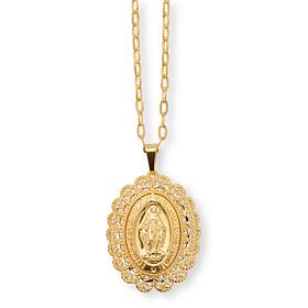 Bellezza Bronze Virgin Mary Lace Frame Oval Pendant with Chain 
