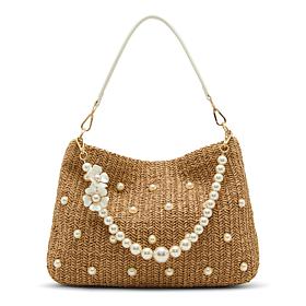Betsey Johnson Raffia Faux Pearl Hobo Bag