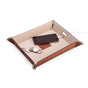 Bey-Berk Saddle Brown Leather Valet and Charging Station