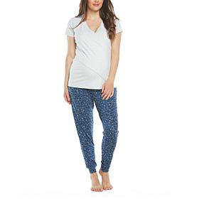 Blooming Women 2-Piece Maternity & Nursing Loungewear- Gray/Blue Print